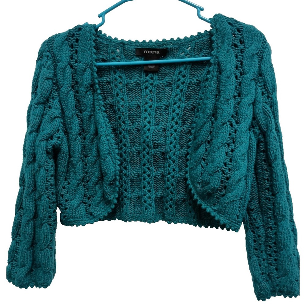 Vintage Y2K Arden B Crop Cardigan Shrug Womens Medium Green Cable Knit Grunge
